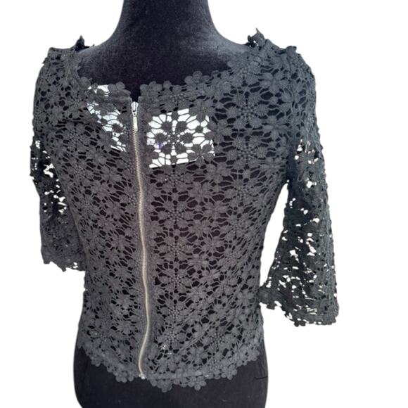 117.JOIE | NWT Joie Women's Elvia D Lace 3/4 Sleeve Caviar Zippered Top XS $328 - Picture 4 of 9